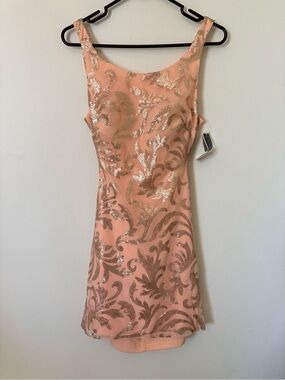 Sleeveless Peach Sequin-Embellished Mini Dress